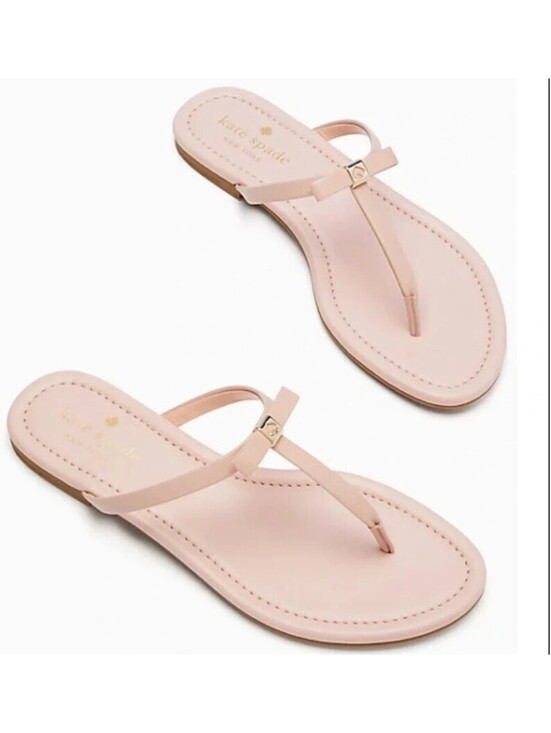 kate spade Shoes - NEW Kate Spade New York Pink Patent Thong Peplum Sandals Women’s Size 10